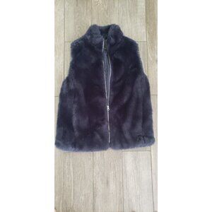 J Crew Womens Vest Full Zip Navy Blue Faux Fur Lined  XSmall